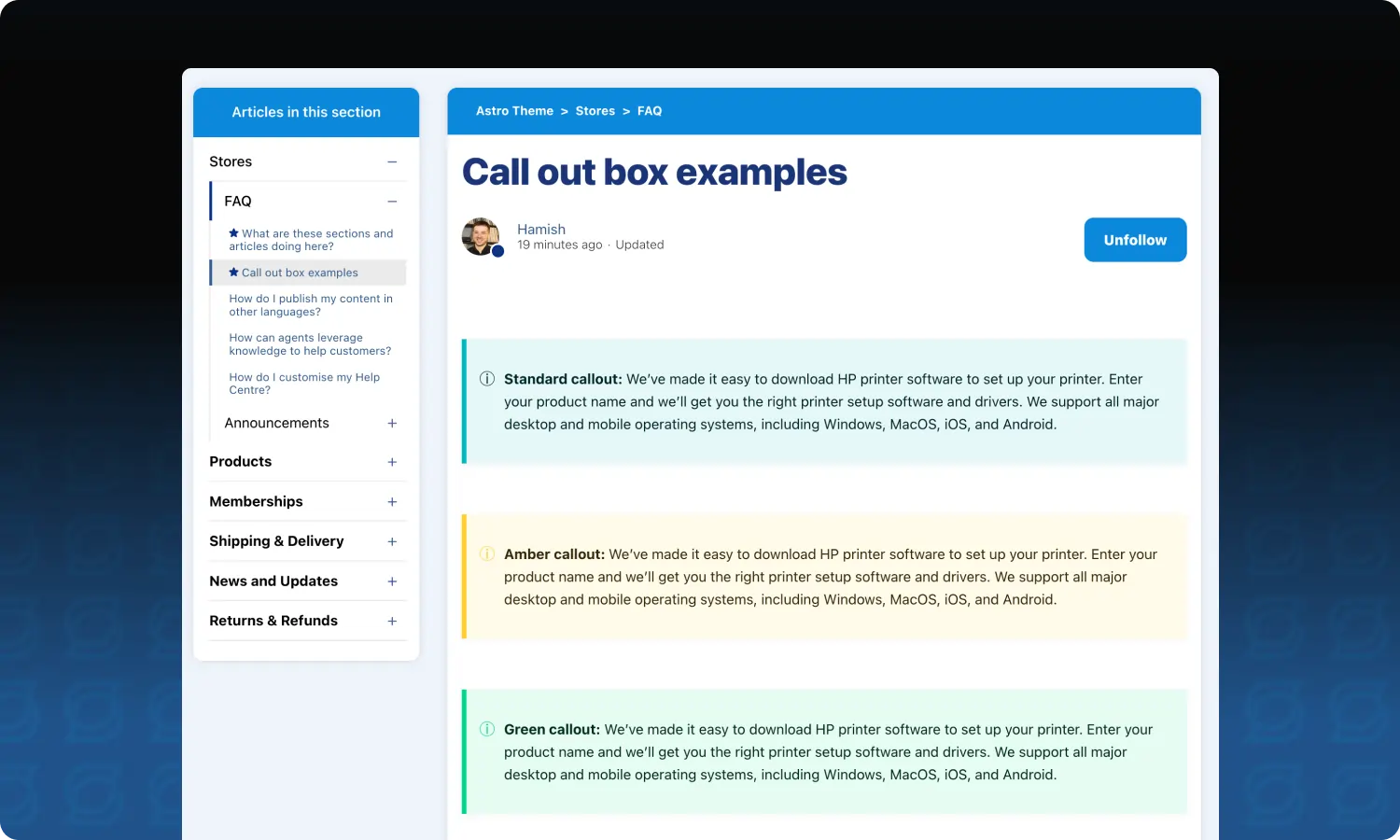an example of the dynamic sidebar